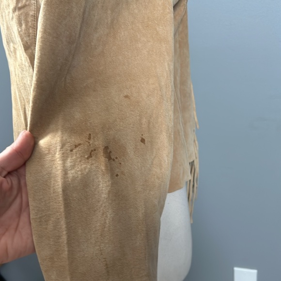 Mixit Suede Leather fringe jacket tan size large vintage - Picture 11 of 17